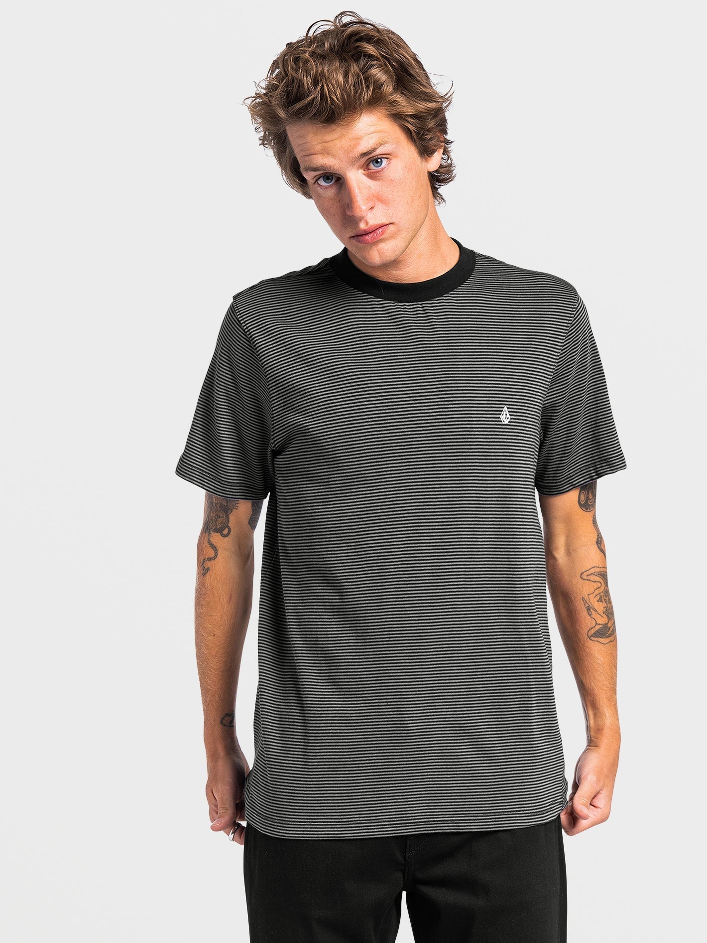 Slated Stripe Crew T-shirt - BLACK