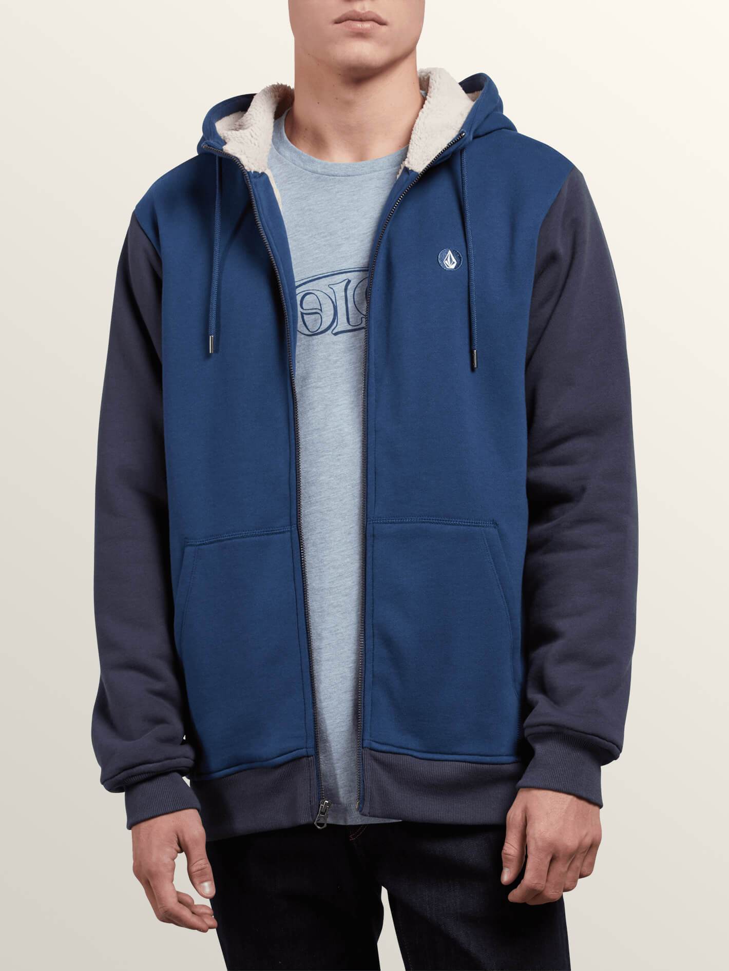 Single Stone Lined Zip Hoodie - Matured Blue