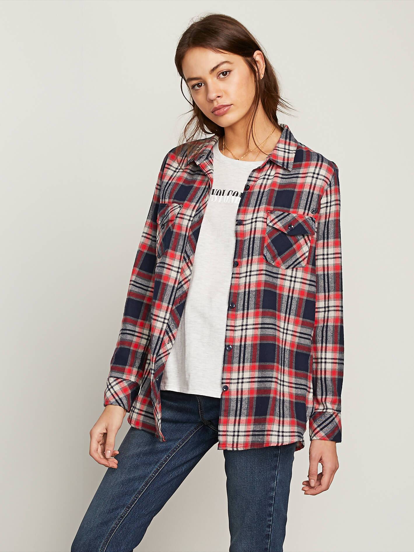 Getting Rad Plaid Long Sleeve Flannel - Sea Navy