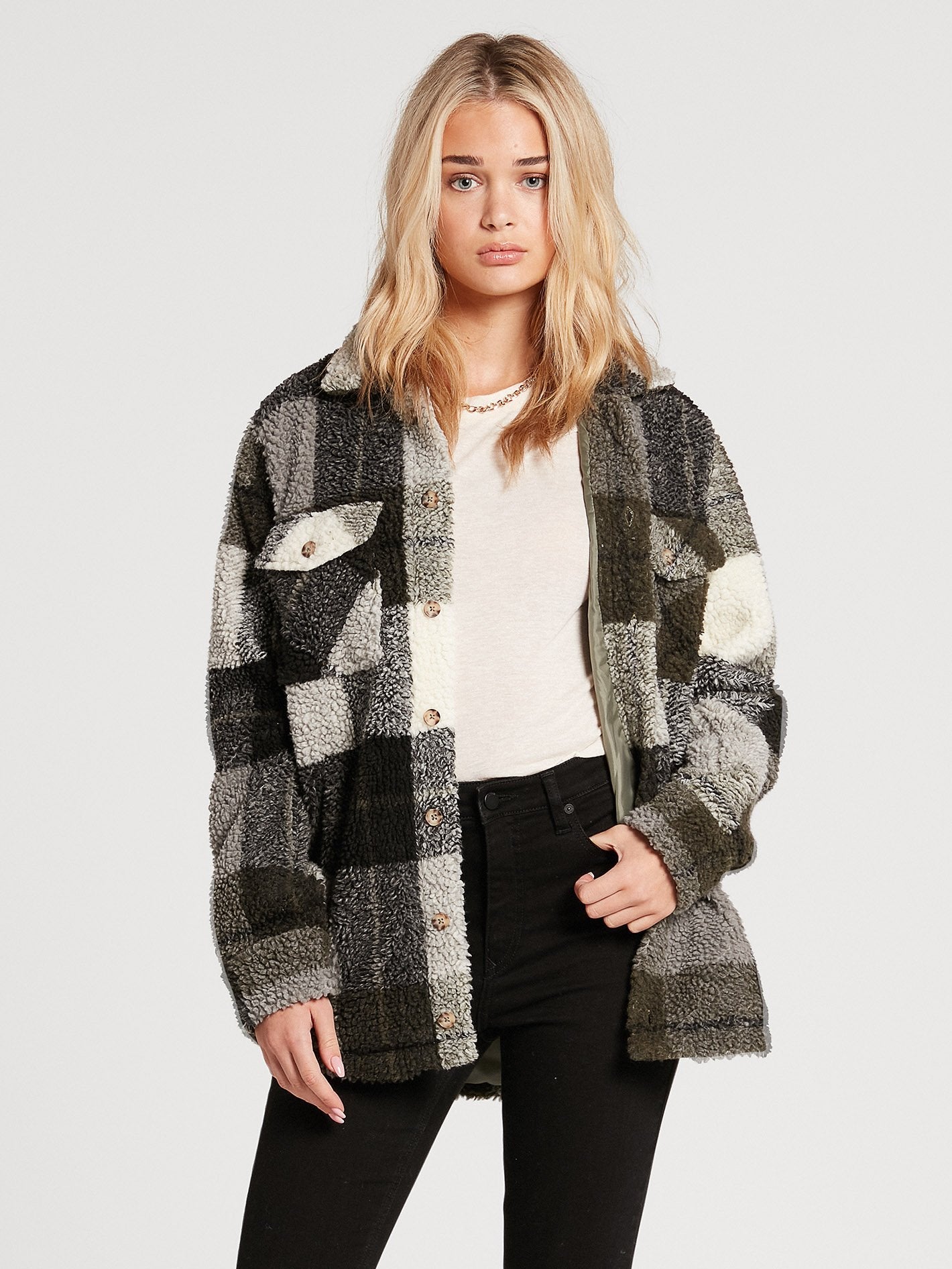 Silent Sherpa Over-shirt - ARMY GREEN COMBO