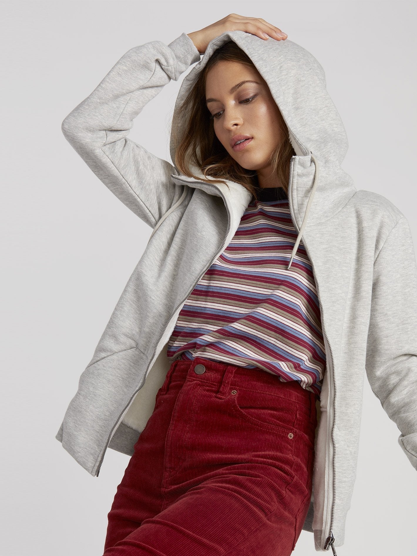 Walk On By Sherpa Hoodie - Heather Grey