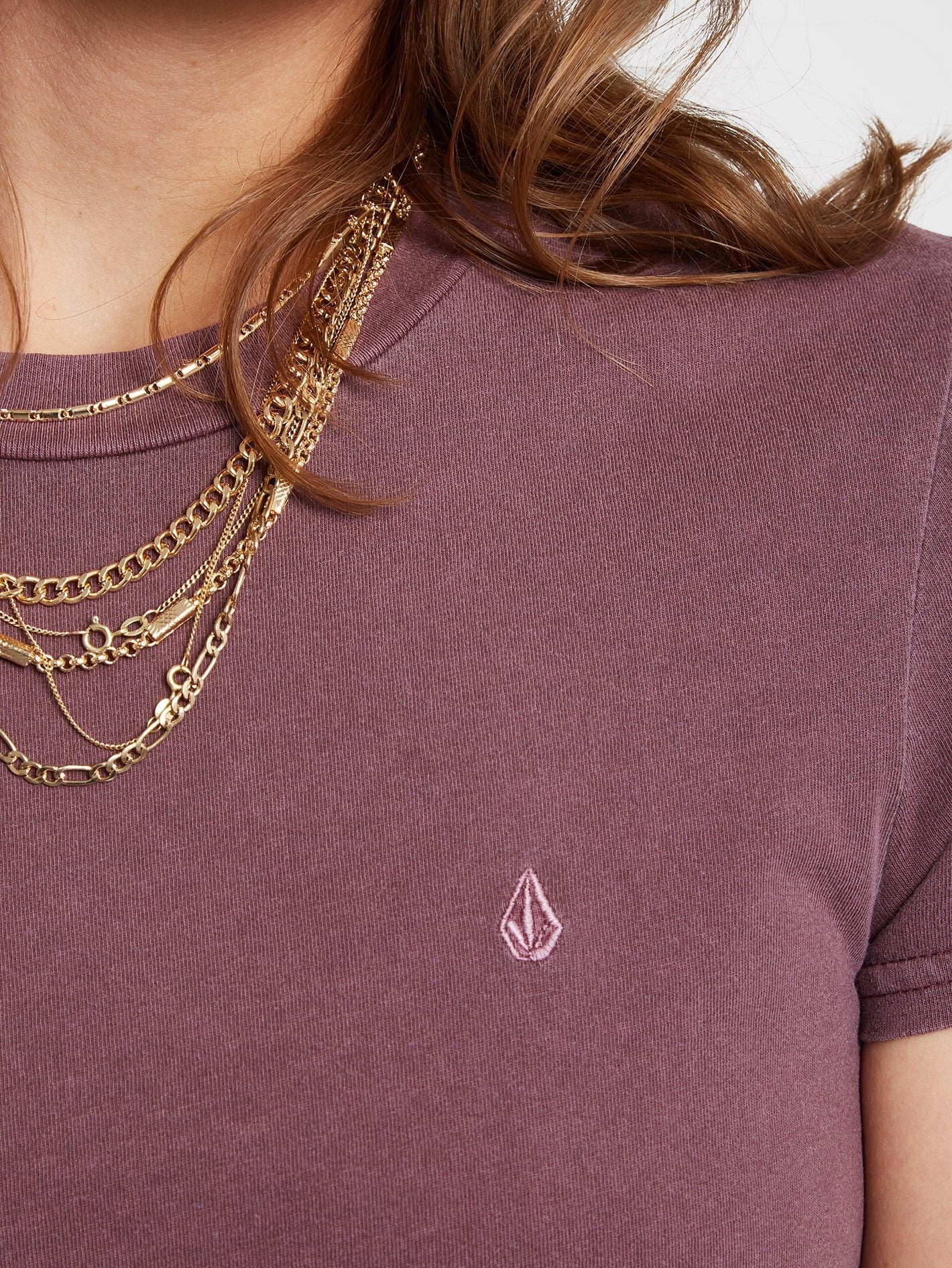 Solid Stone Emb T-shirt - EGGPLANT