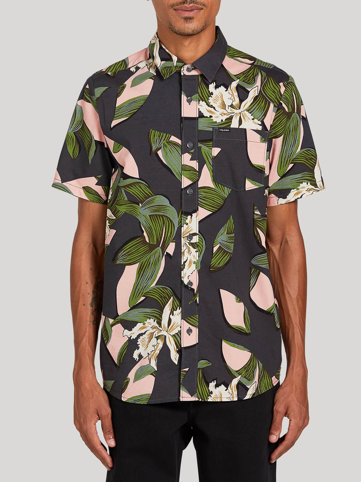 Cut out Floral Shirt - DARK CHARCOAL