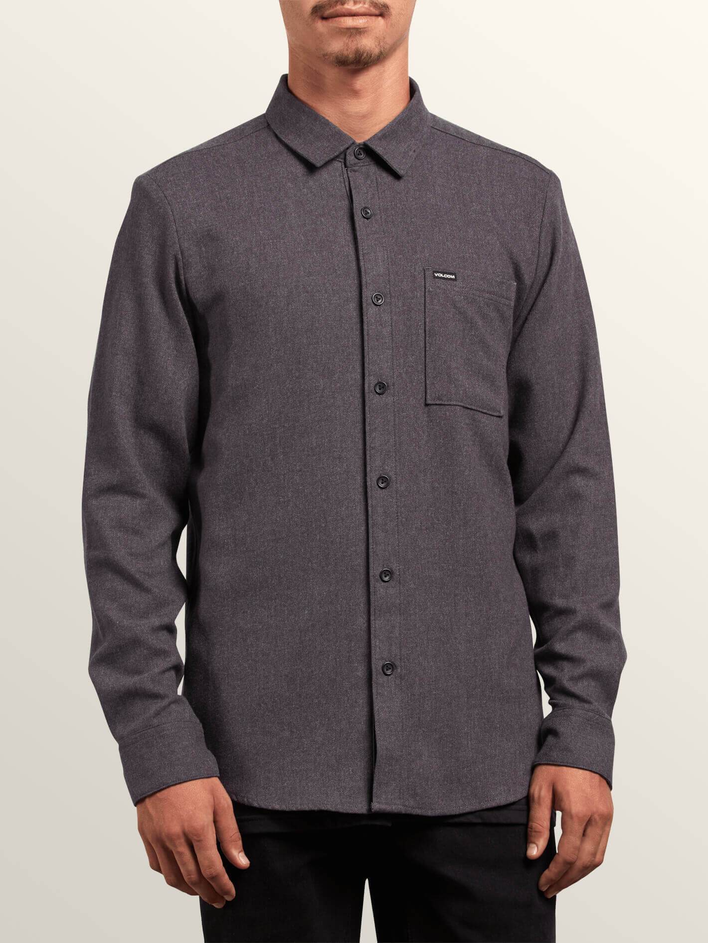 Caden Solid Long Sleeve Shirt - Asphalt Black