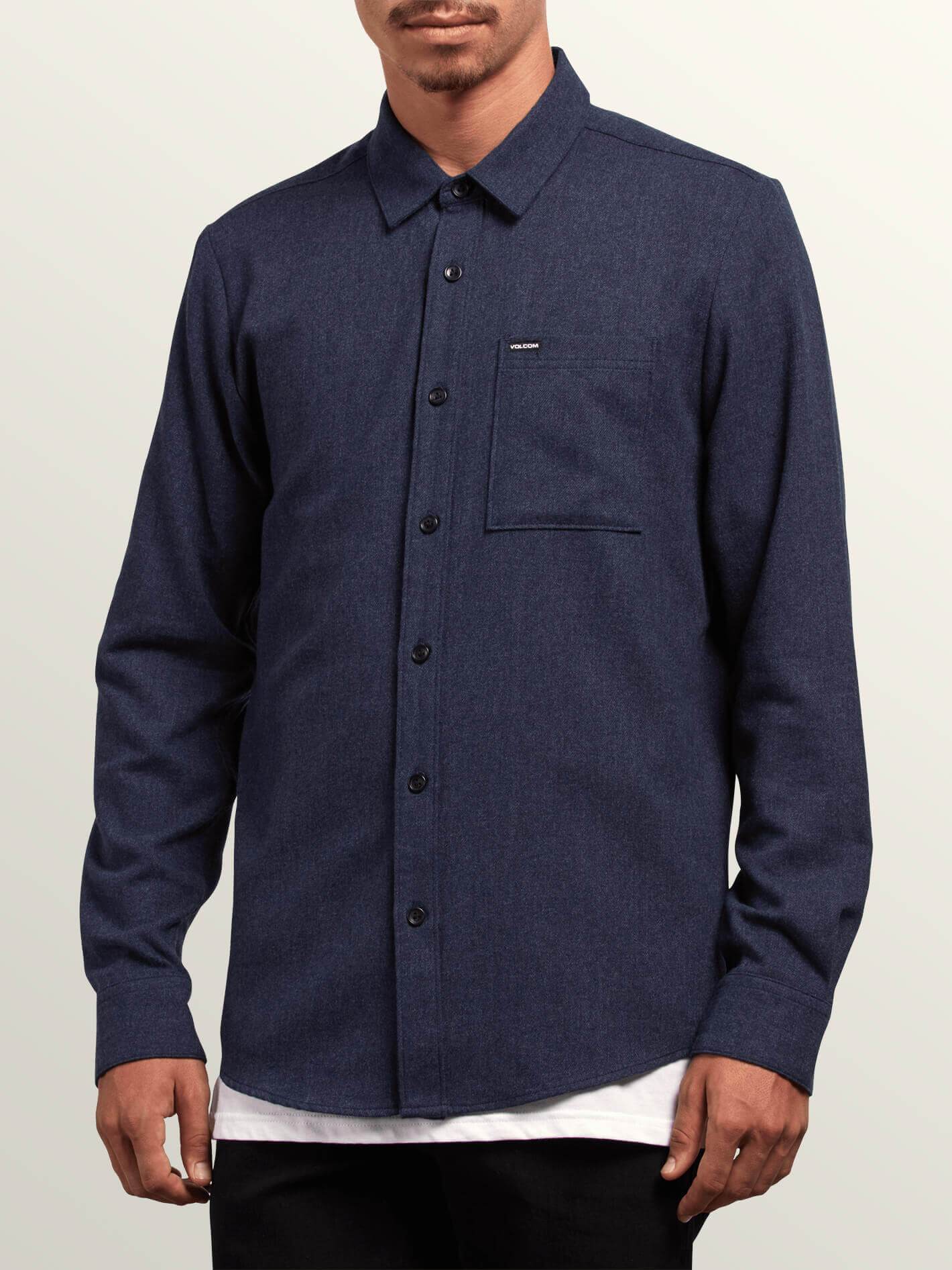 Caden Solid Long Sleeve Shirt - Midnight Blue