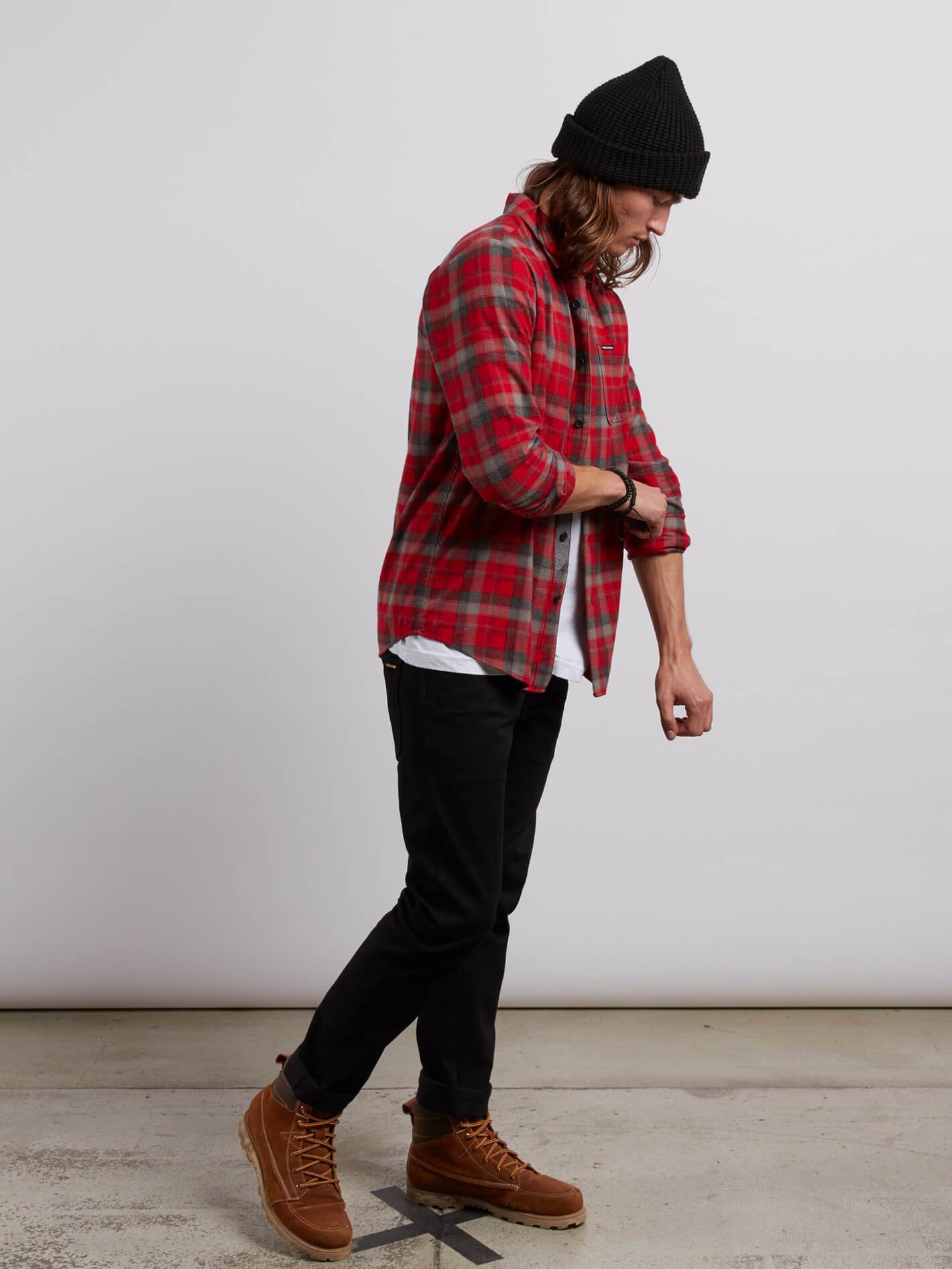 Caden Long Sleeve Flannel - Deep Red