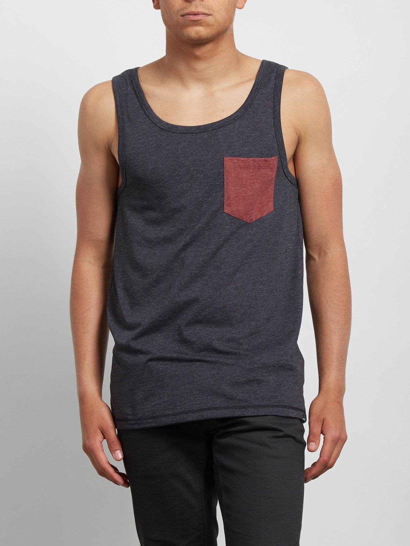 Pocket Heather Tank - Heather Black