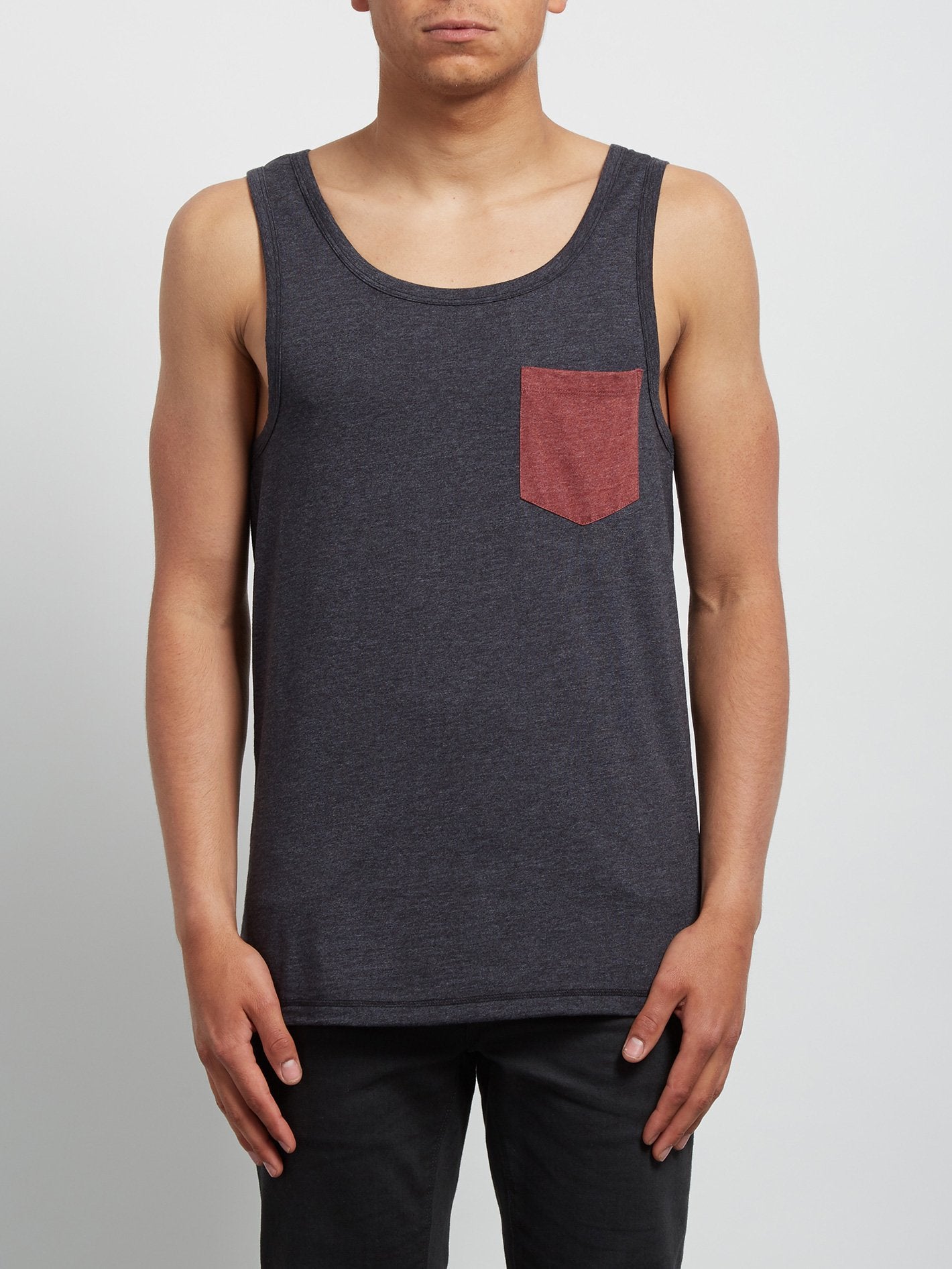 Pocket Heather Tank - Heather Black