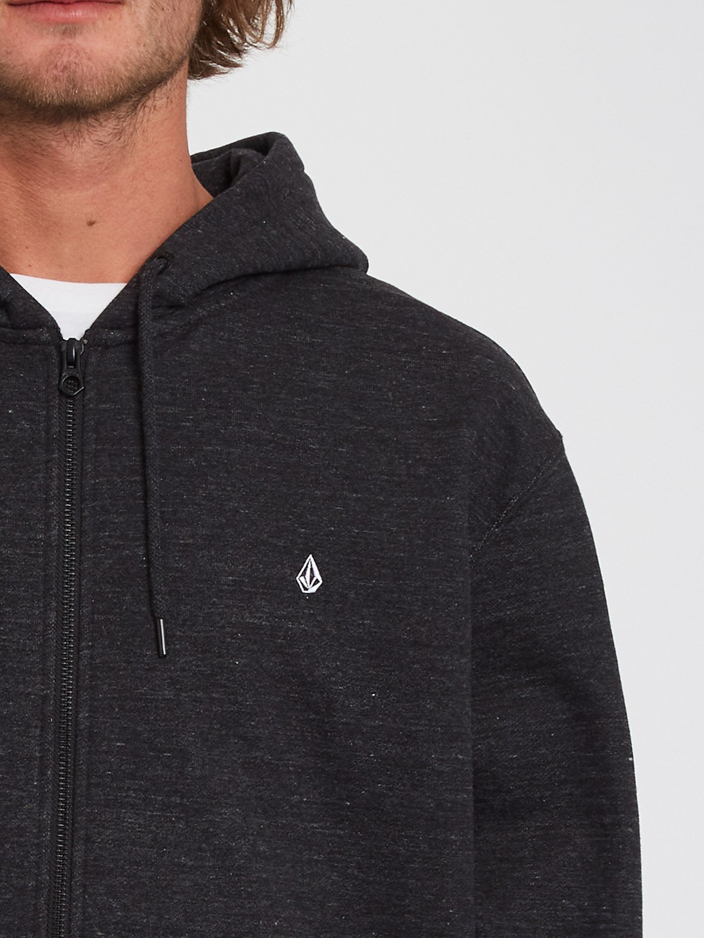 Single Stone Zip Fleece Hoodie - HEATHER BLACK