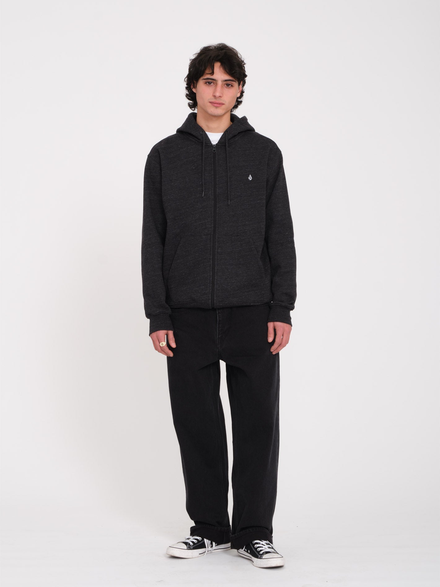 Single Stone Zip Hoodie - HEATHER BLACK