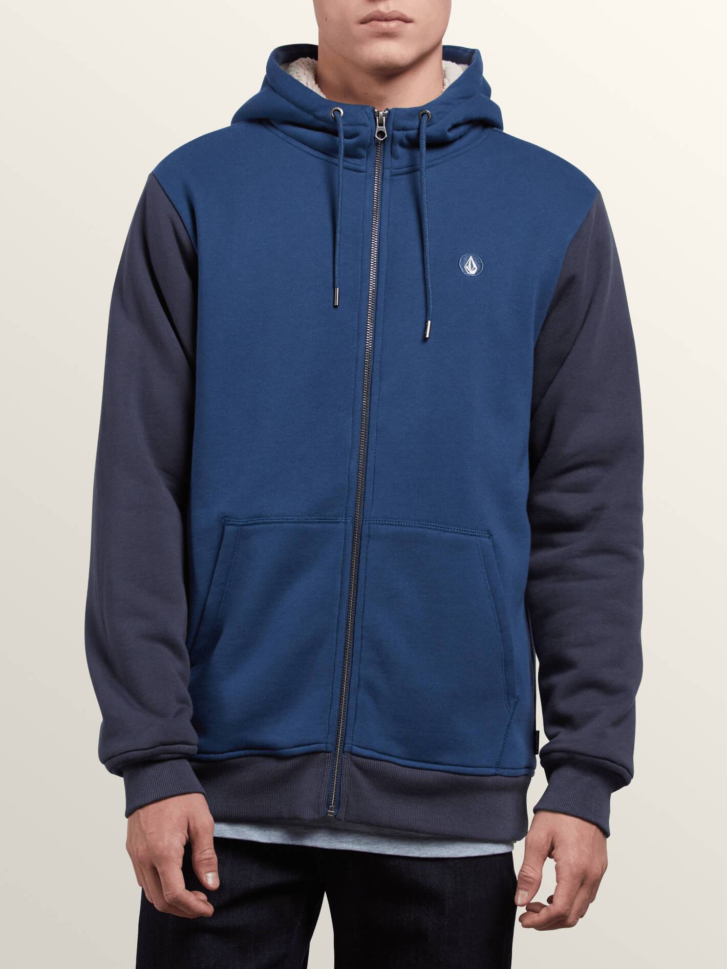 Single Stone Lined Zip Hoodie - Matured Blue