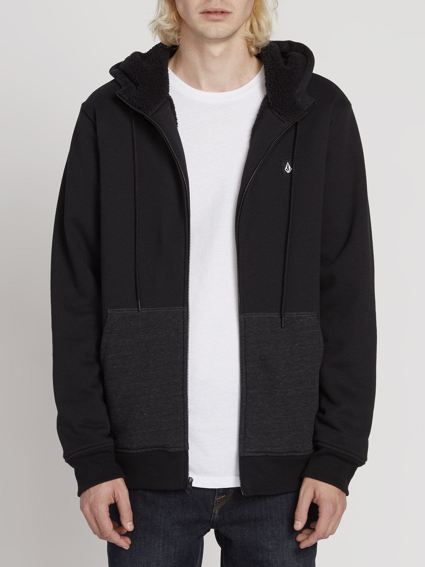 Single Stone Lined Zip Hoodie - Black