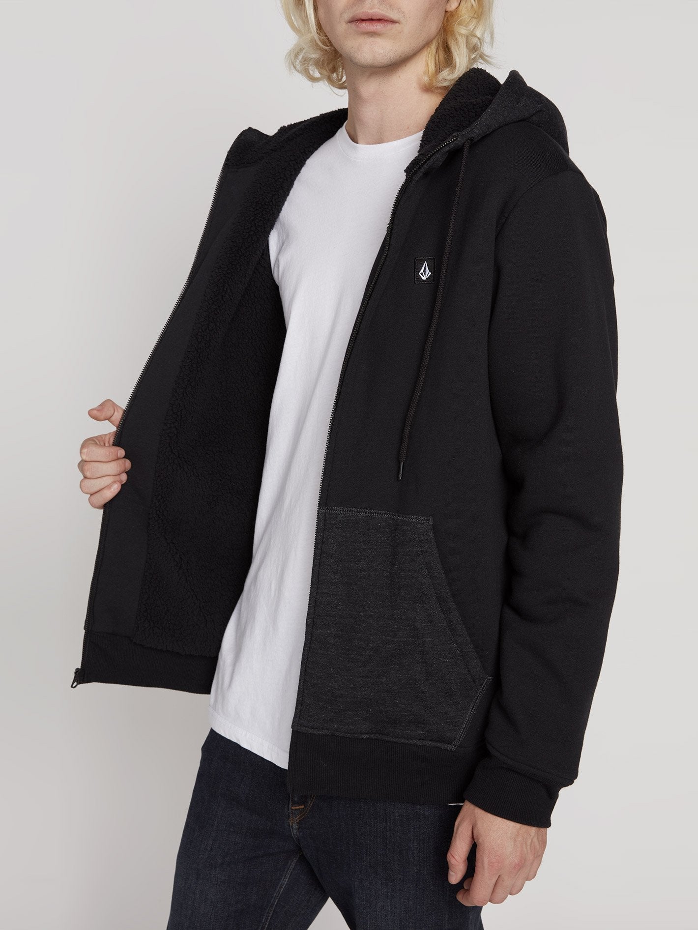 Single Stone Lined Zip Hoodie - Black