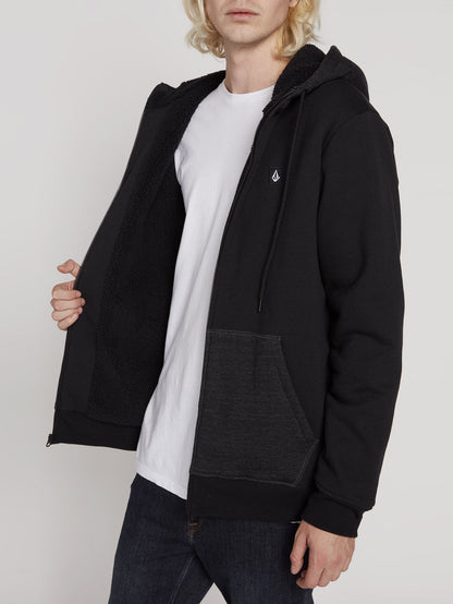 Single Stone Lined Zip Hoodie - Black