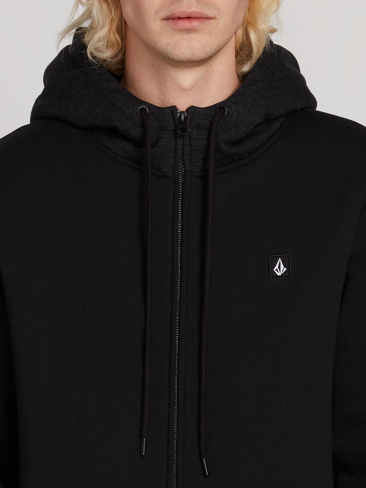 Single Stone Lined Zip Hoodie - Black