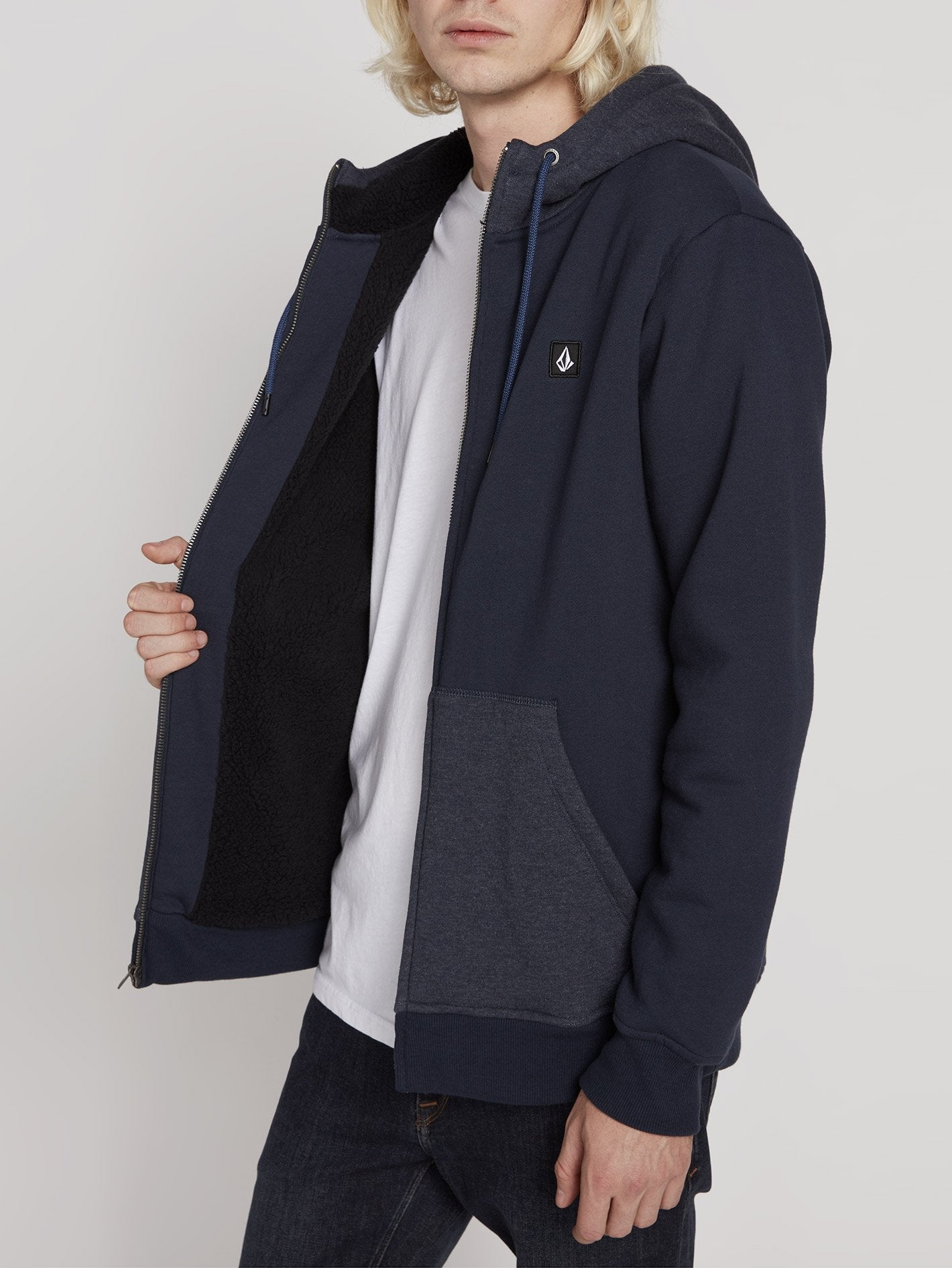 Single Stone Lined Zip Hoodie - Navy