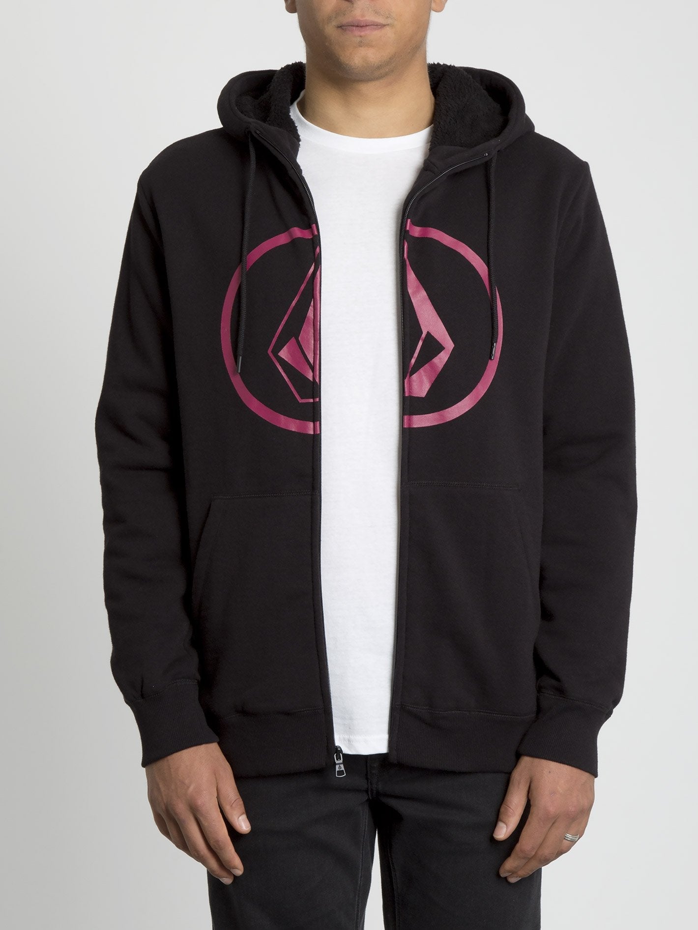 Stone Lined Zip Hoodie - Black
