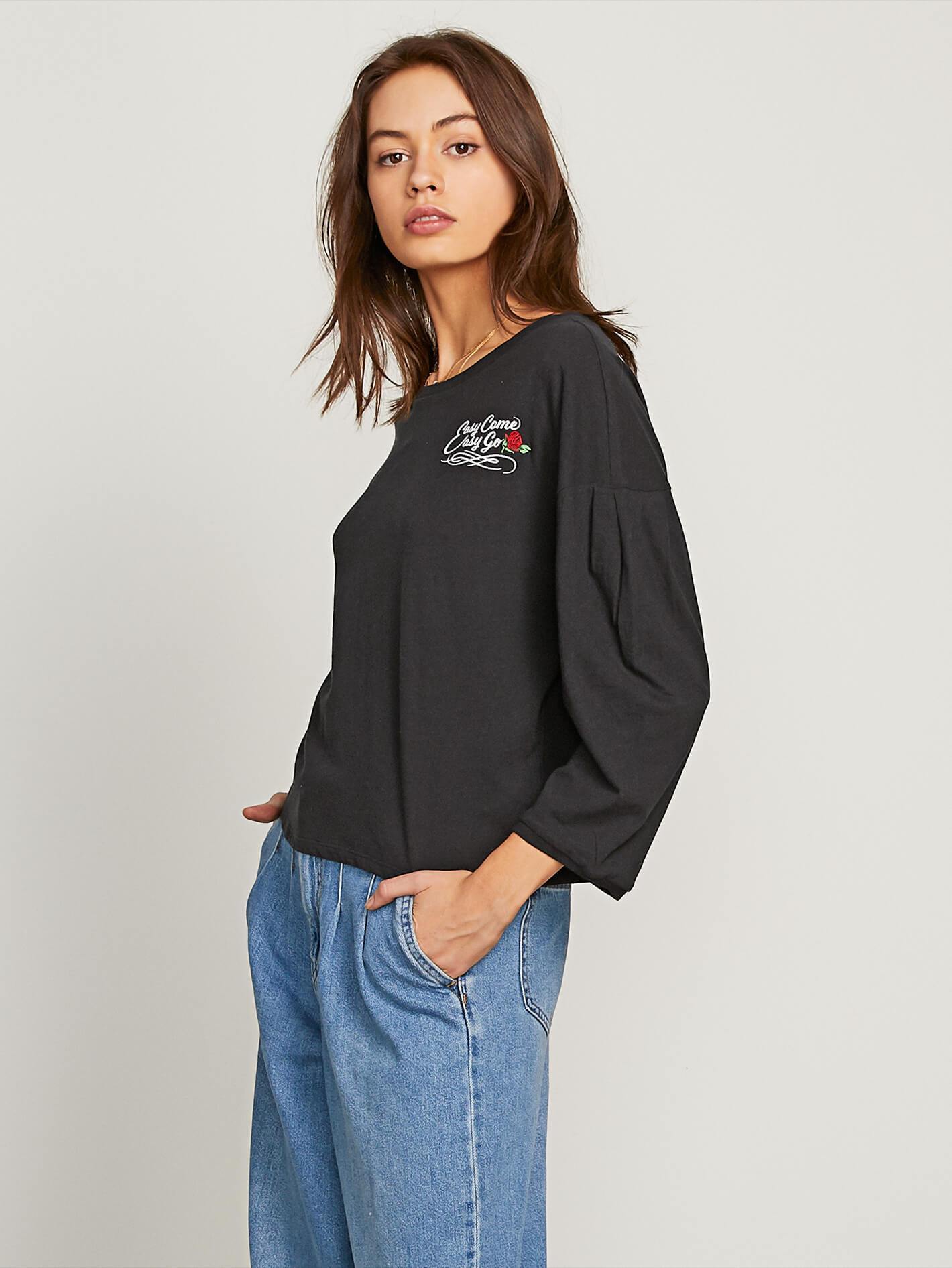 Come Pleated Long Sleeve Tee - Black