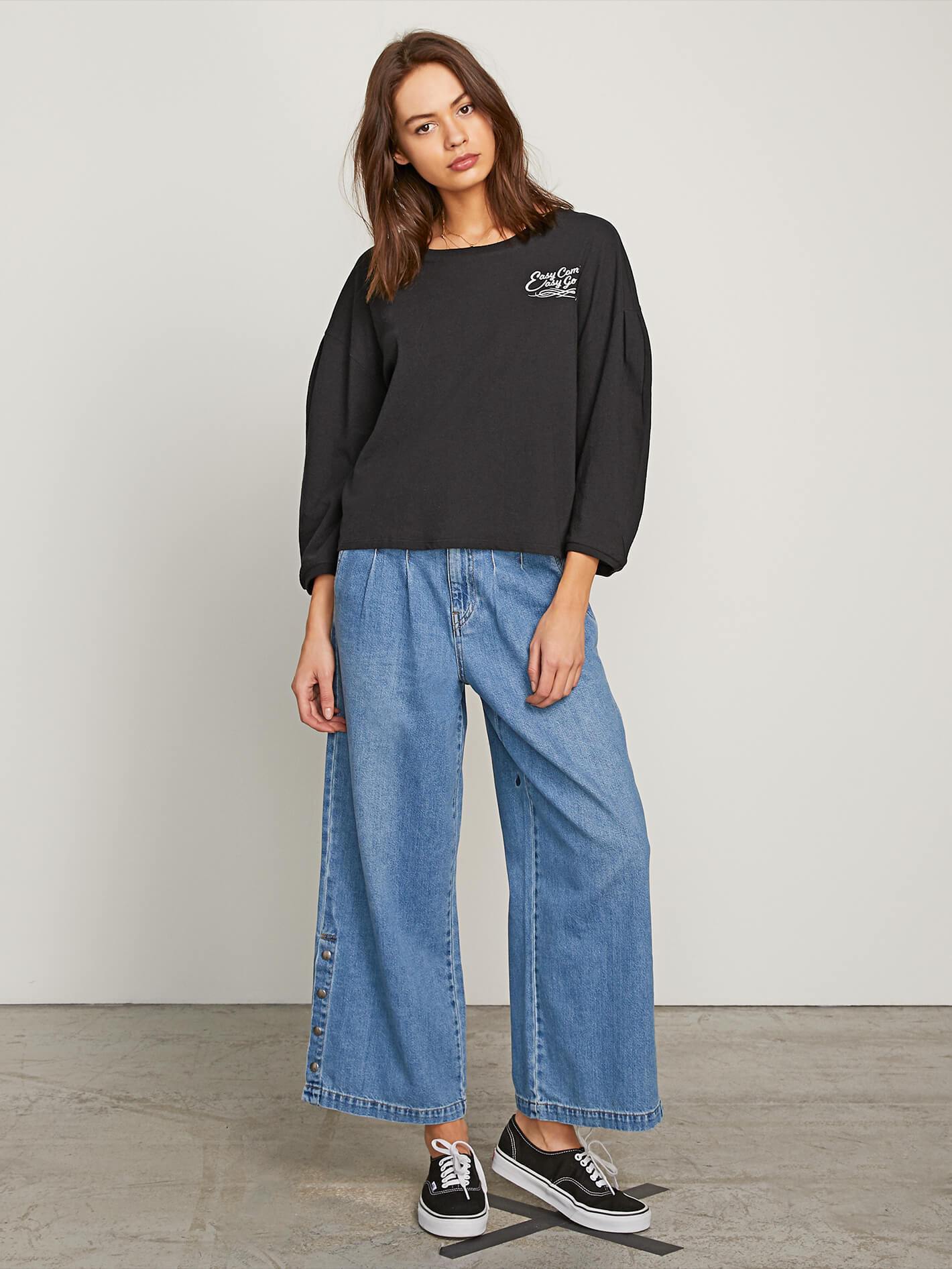 Come Pleated Long Sleeve Tee - Black