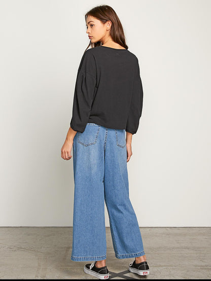 Come Pleated Long Sleeve Tee - Black