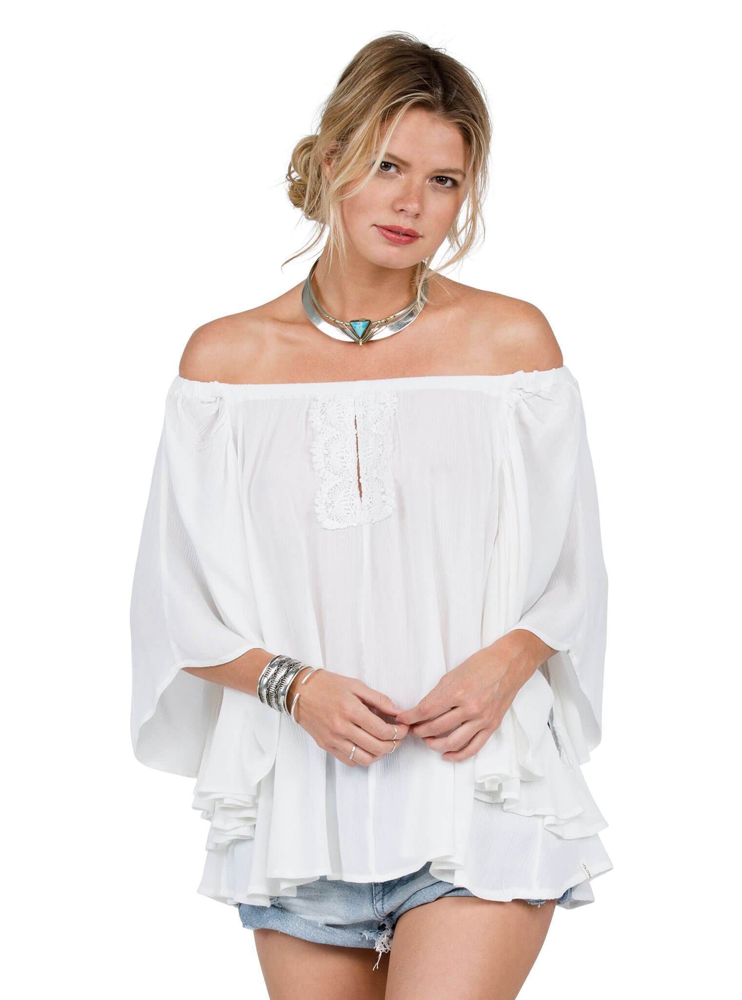 Red Eye Off Shoulder Top - White