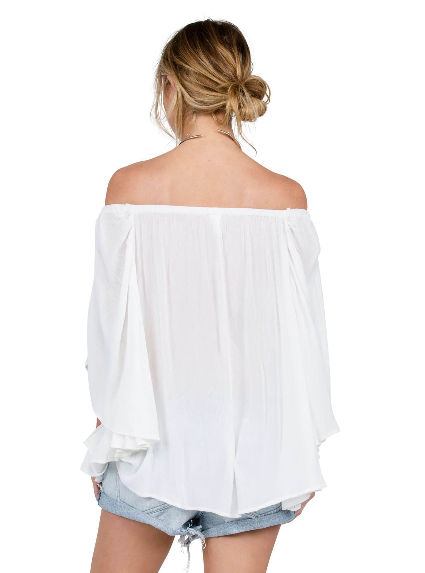Red Eye Off Shoulder Top - White