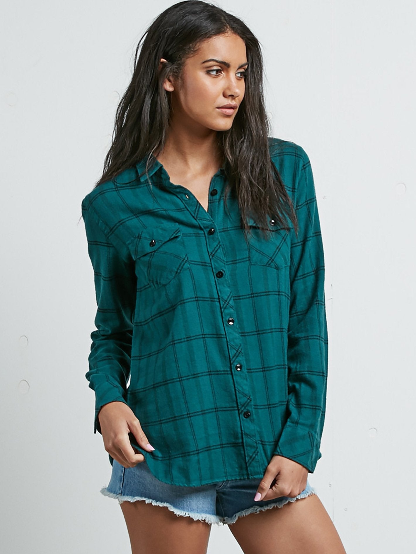 Street Dreaming Long Sleeve Flannel - Midnight Green