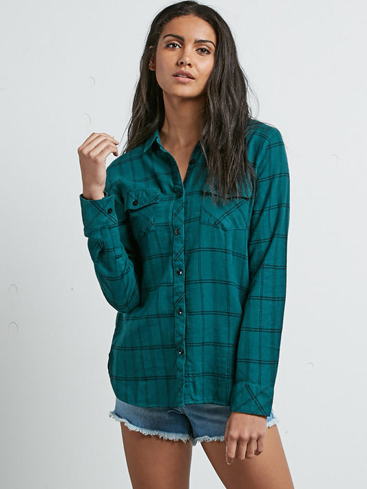 Street Dreaming Long Sleeve Flannel - Midnight Green