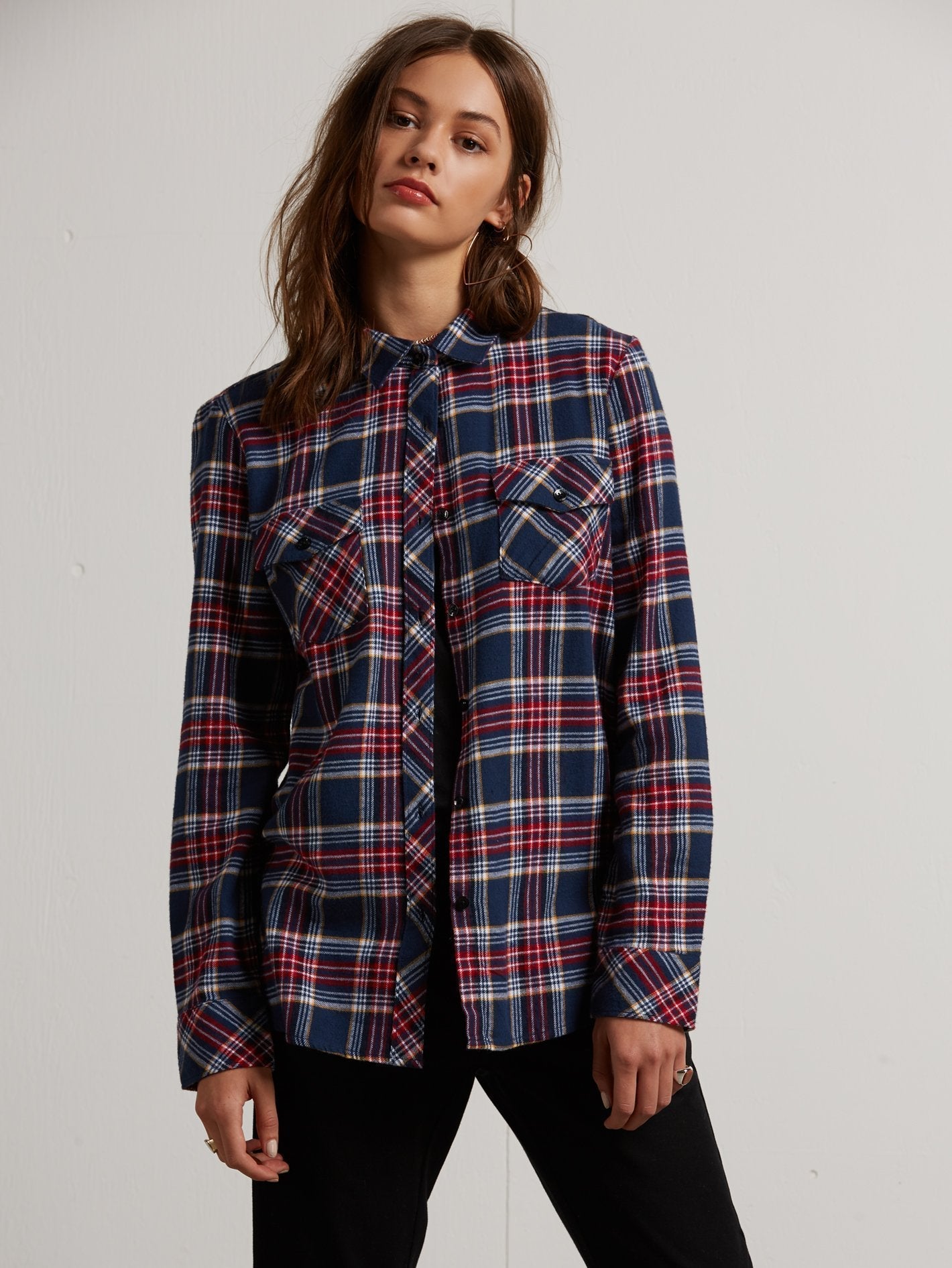 Street Dreaming Long Sleeve Flannel - Vintage Navy