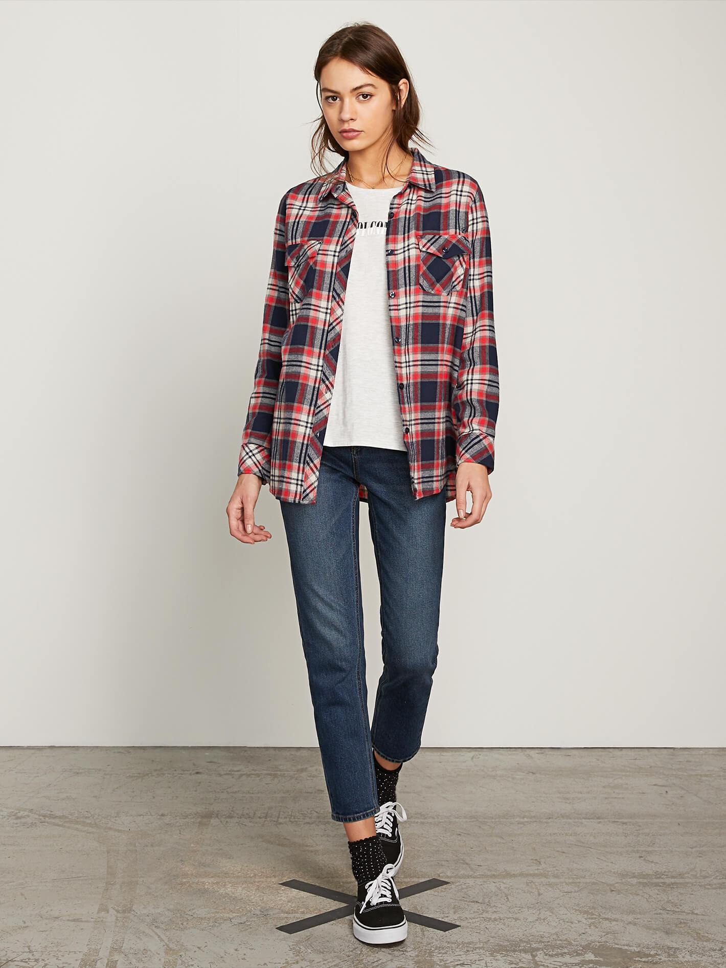 Getting Rad Plaid Long Sleeve Flannel - Sea Navy