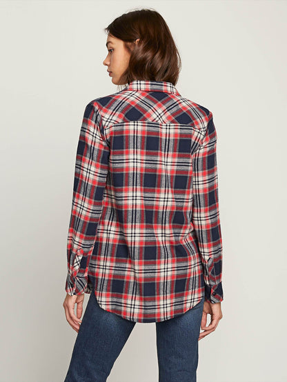 Getting Rad Plaid Long Sleeve Flannel - Sea Navy
