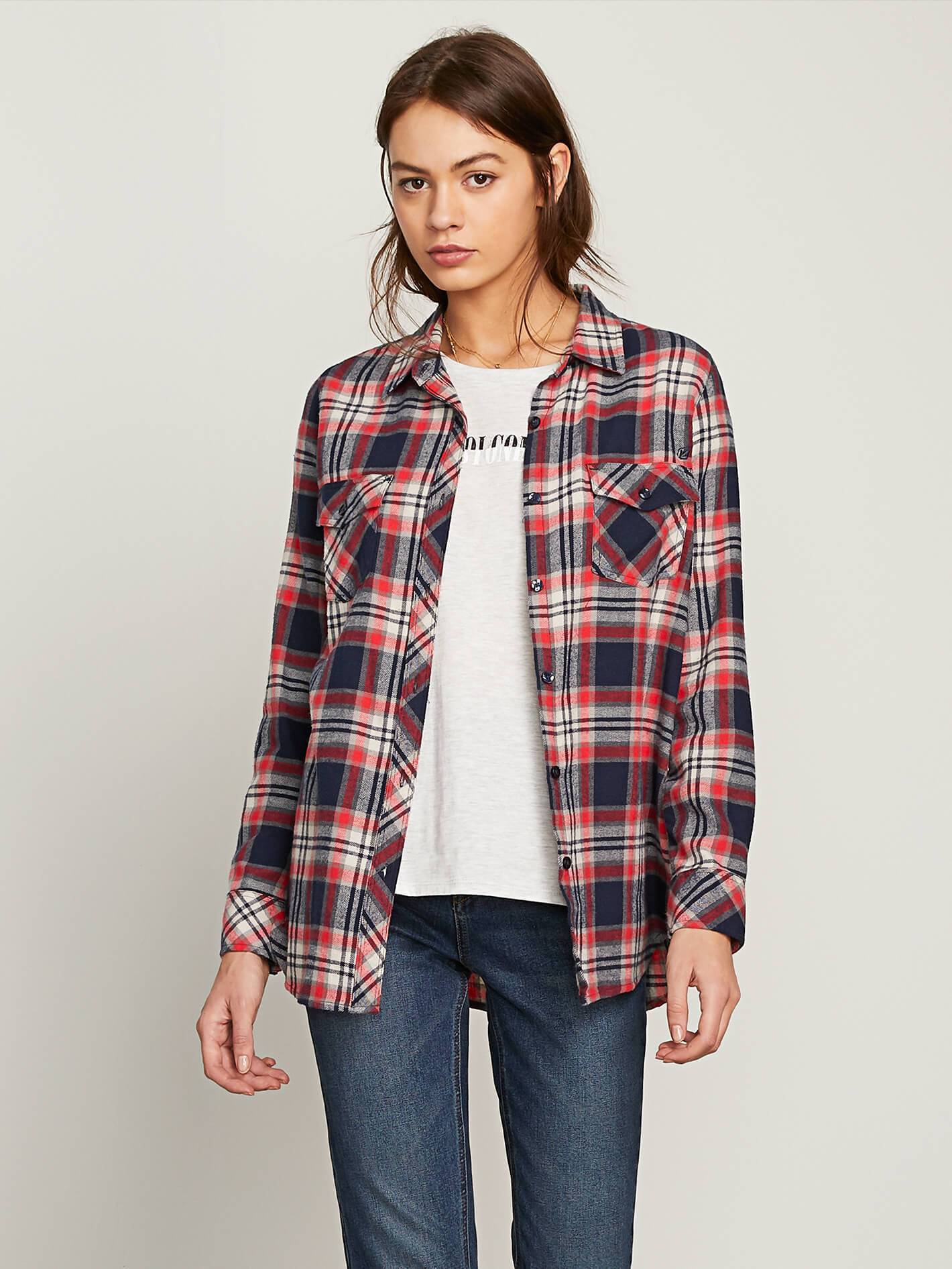 Getting Rad Plaid Long Sleeve Flannel - Sea Navy