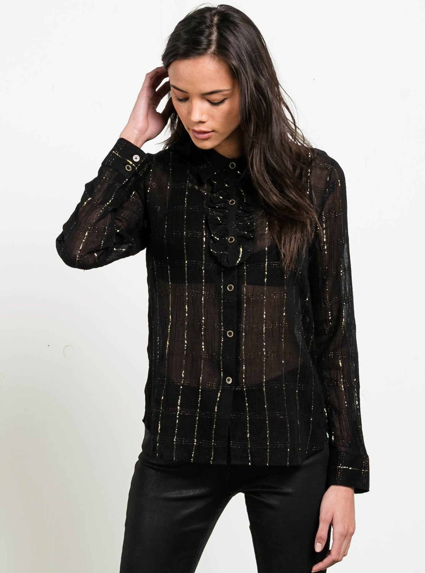 Text Me Button Up Shirt - Black