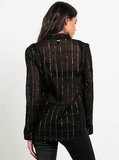 Text Me Button Up Shirt - Black
