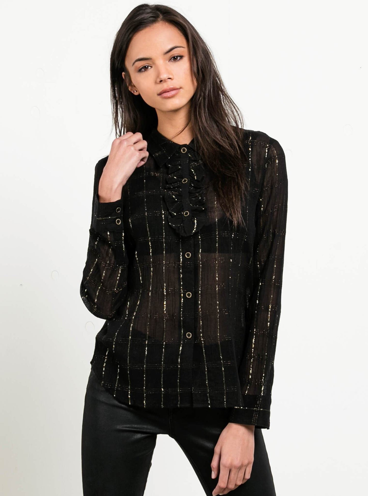 Text Me Button Up Shirt - Black