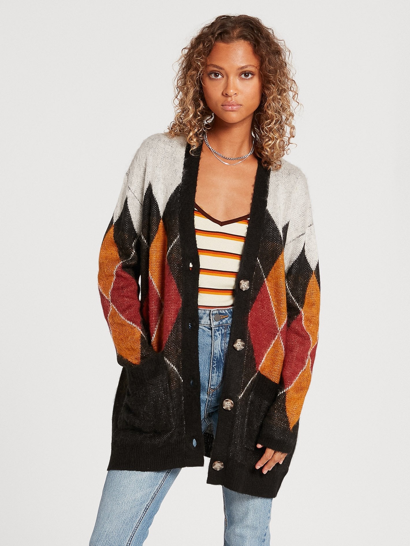 Knitty City Cardigan - BLACK COMBO