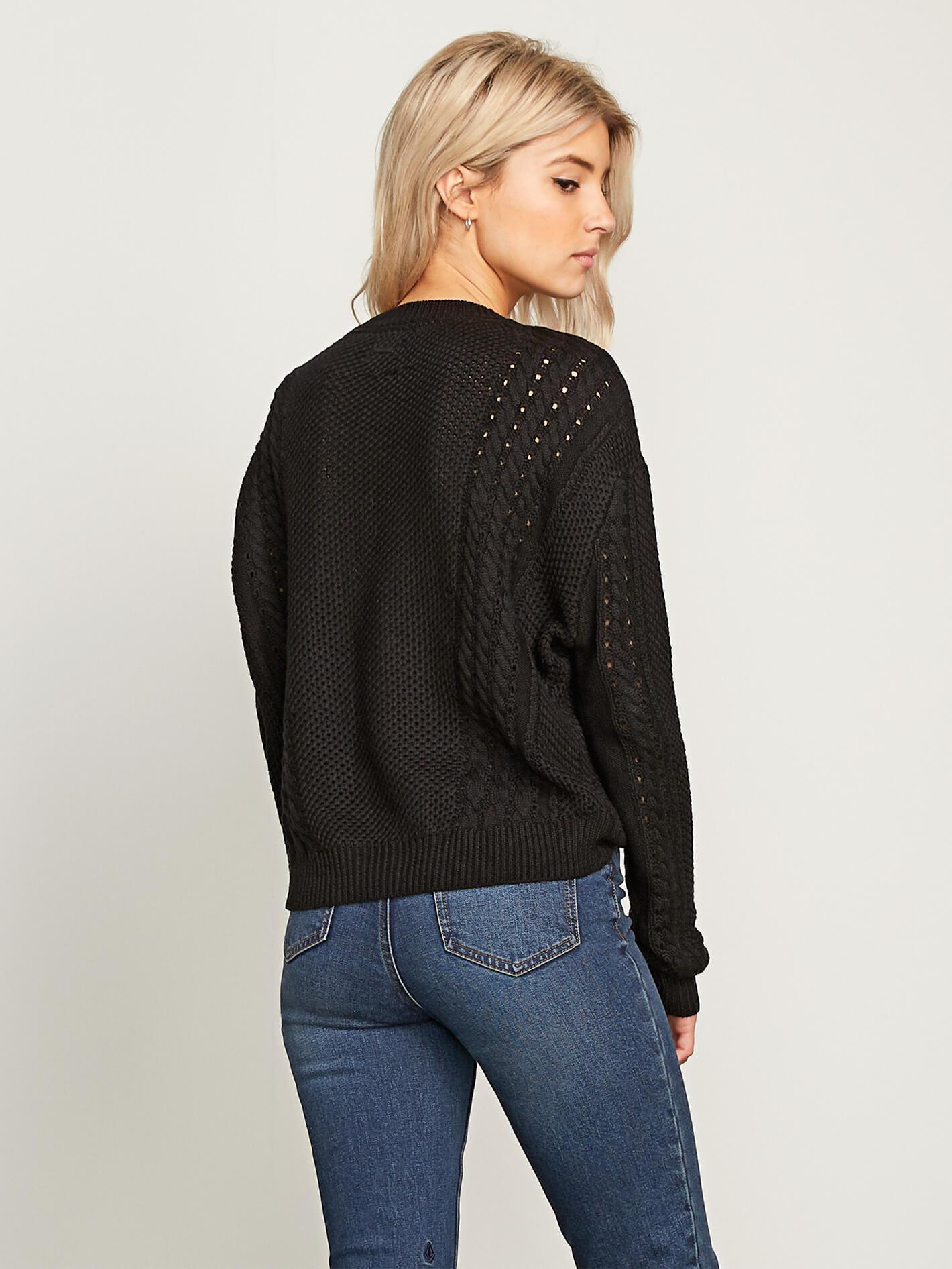 Cable Bodied Crew Sweater - Black