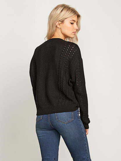 Cable Bodied Crew Sweater - Black