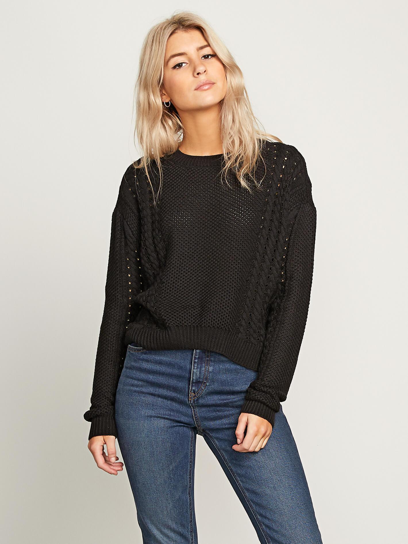 Cable Bodied Crew Sweater - Black