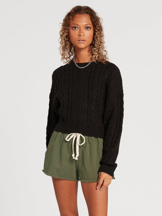 Cabled Babe Sweater - BLACK