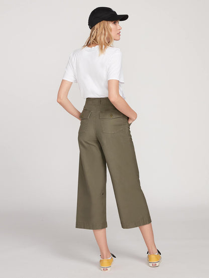Army Whaler Wide Leg Pant - Army Green Combo