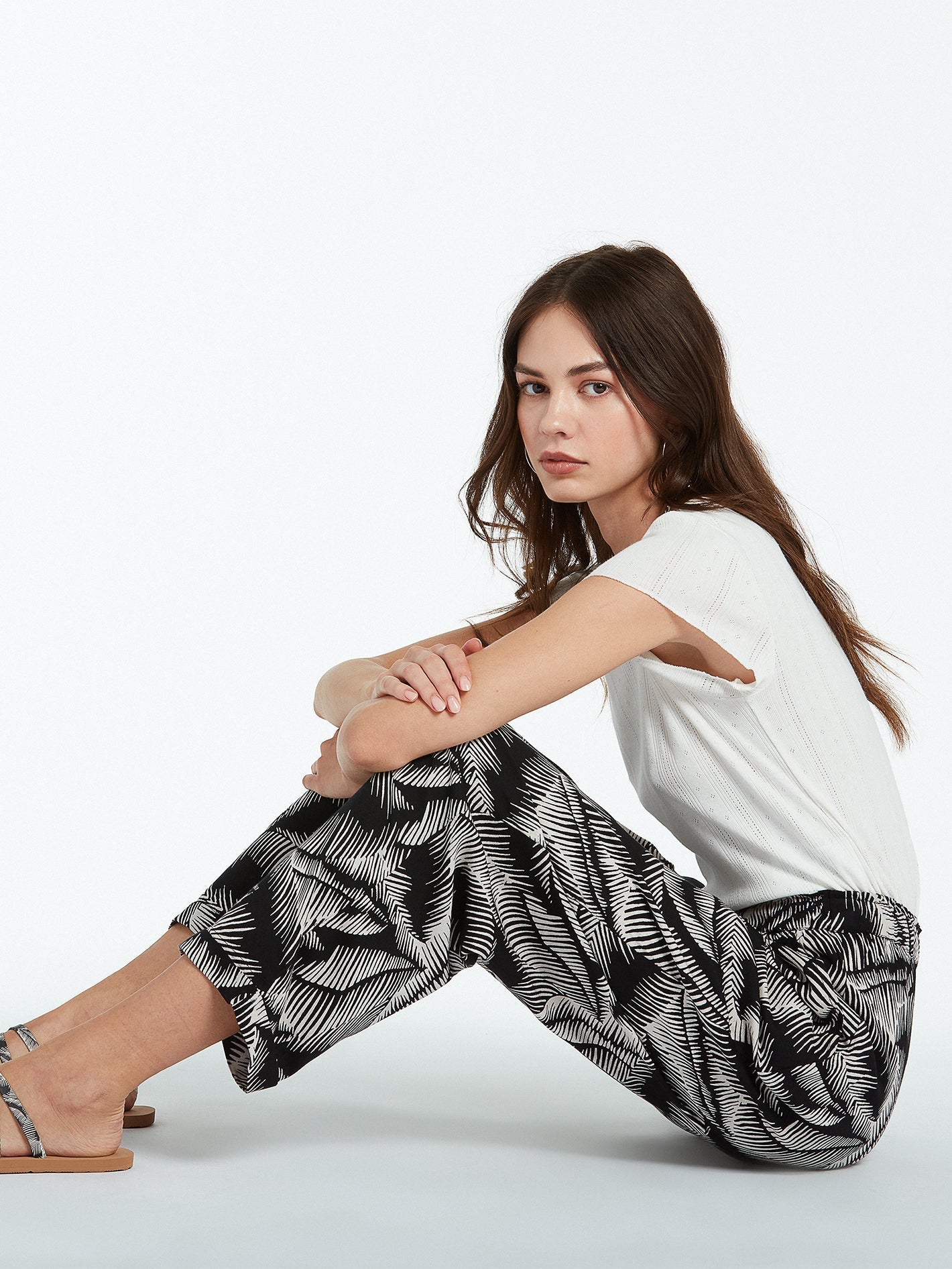 Stay Palm Trousers - BLACK WHITE
