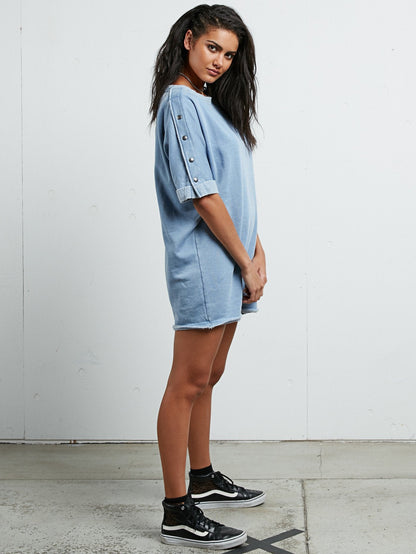 Snap It Dress - Washed Blue