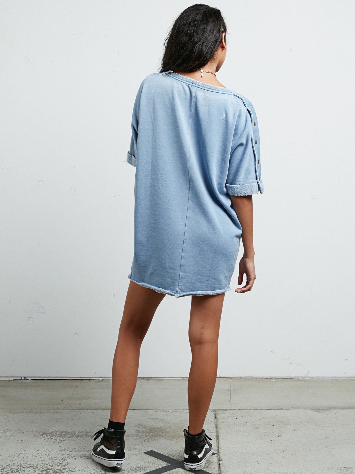 Snap It Dress - Washed Blue