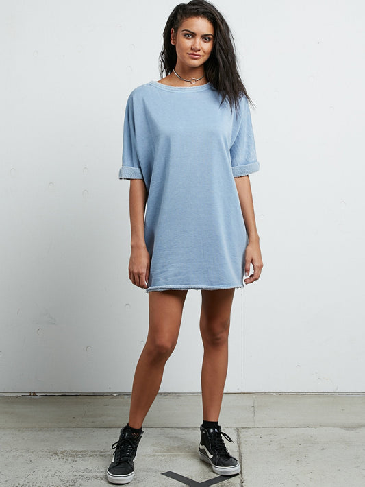 Snap It Dress - Washed Blue