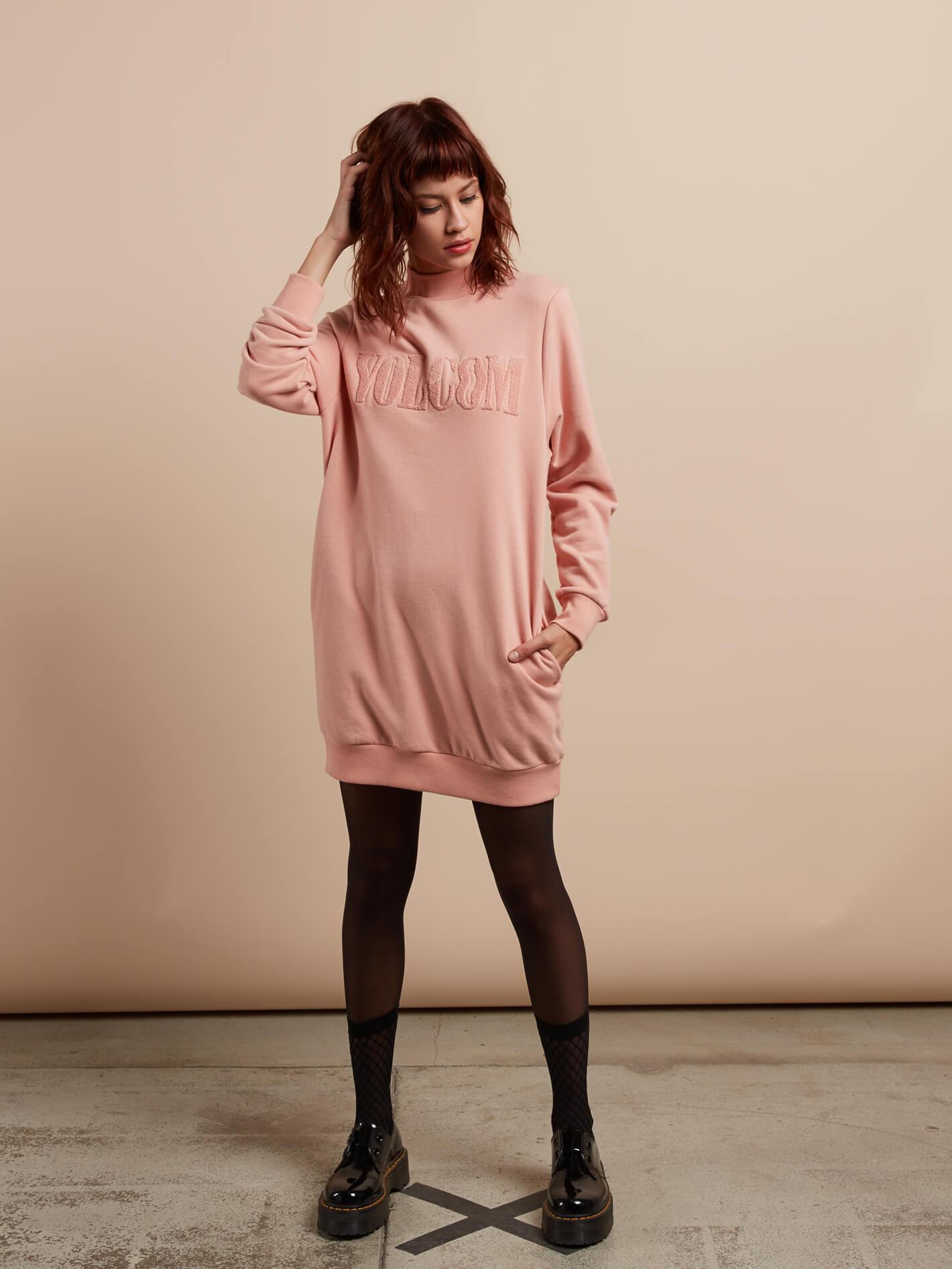 Burn City Fleece Dress - Mellow Rose