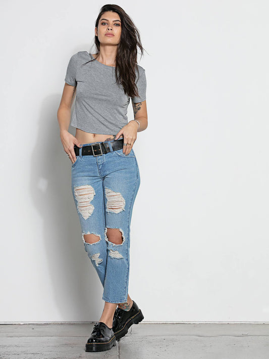 Straight & Destroy Jeans - Heavy Worn Faded