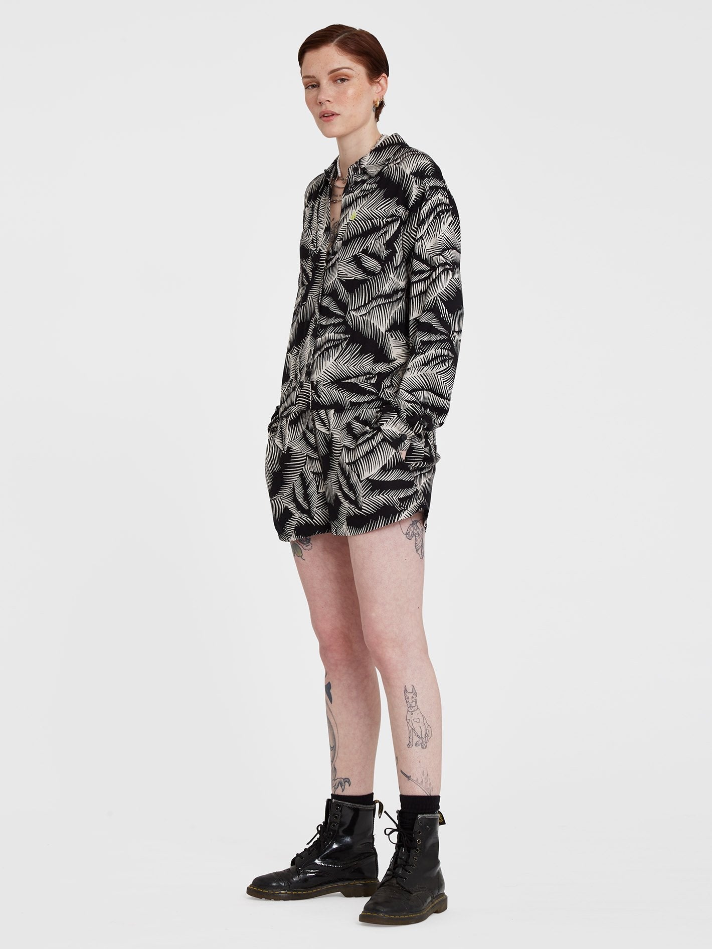 Stay Palm Romper - BLACK WHITE