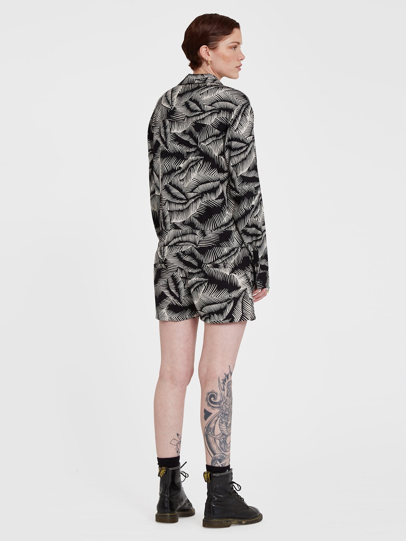 Stay Palm Romper - BLACK WHITE