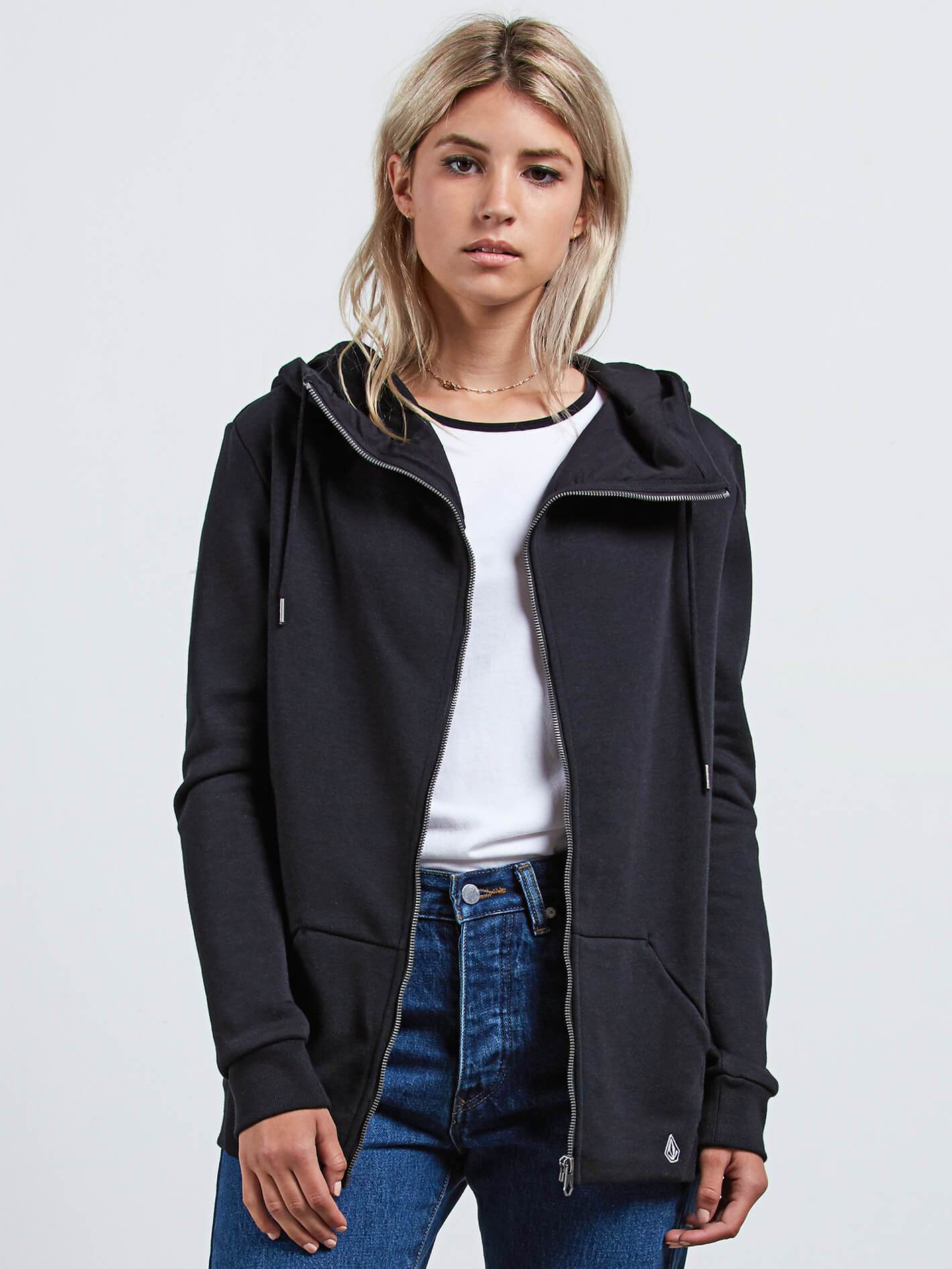Walk On By Zip Flce Sweater - Black
